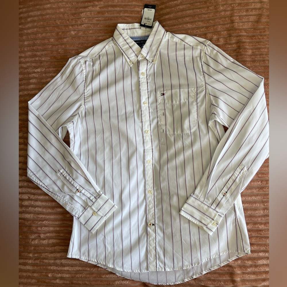 Tommy Hilfiger White Striped Men's Shirt Size Small